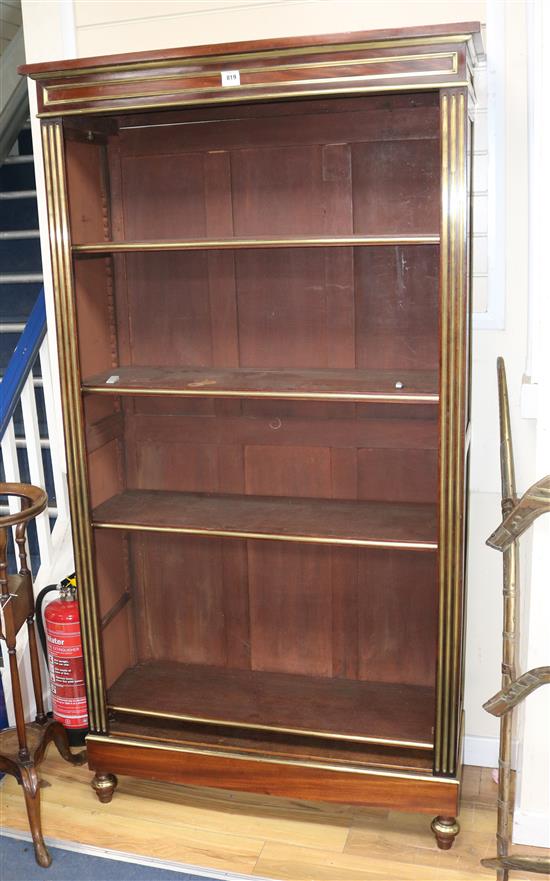 A 19th century French mahogany and brass mounted open bookcase, W.106cm.